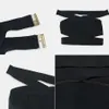 Весна женский черный Bodycon повязка 2 двухсектуральный набор Sexy V-образным вырезом без рукавов без рукавов короткий верх и юбка партия костюм 210527