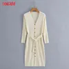 Tangada мода женщин сплошной белый элегантный свитер платье с косулью с длинным рукавом V шеи женские теплые MIDI платье BC181 G1214