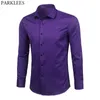 Camicia elegante da uomo in fibra di bambù viola Marca Slim Fit manica lunga Chemise Homme Camicia formale da uomo facile da stirare 210705