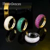 Anillos de racimo ThreeGraces Top Calidad Micro Pave Rojo Verde Cubic Zircon Mujeres 585 Oro Ajustable Gran Joyería de Compromiso Redondo RG137