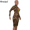 Vestidos africanos para mujer ajustados informales de manga larga a la moda fiesta de llegada labios de leopardo Kleider Damen 210513