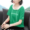 100％コットンパーカーoネックTシャツ女性夏半袖Tシャツ緩い韓国風プラスサイズの女性S 210720