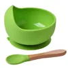 Baby Silicone Chinking Bowl Набор посуда BPA Бесплатная детская ручка ложка продовольственный сорт не Silp всасывание детская посуда 211026