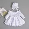 Retail Baby Girl Dress Long Sleeve Christening Gown First Birthday For Wedding Party+hat Infant Clothing E211 210610