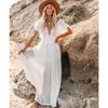 Sexy Bikini Cover-ups Long White Tunic Casual Summer Beach Dress Elegant Women Plus Size Wear Swim Suit Cover Up Q1208 210722