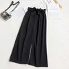 LY Varey Lin Summer Women Casual elastyczna talia szerokie spodnie nóg luźne kobiety wysoki łuk stały kolor kostki-długość 210526