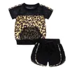 Zestawy odzieżowe Moda Baby Girls Krótki Rękaw Drukuj Net TH Koszulki Topy Casual Shorts Leopard Ubrania 0-5Y Letnie Dresy