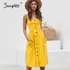 Botão elegante Botão Bolco Bolinhas Amarelo Algodão Midi Vestido Verão Casual Plus Senhor Lady Beach Vestidos 210414