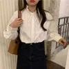 Sale Vintage Female Korean White Pleated Chic Stylish Slim Shirts Sweet Fashion Women All Match Blouses 210525