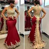 New Prom Pink Dark Red Mermaid Evening Dresses Wear Scoop Neck Lace Appliques Crystal Beaded Sleeveless Sheer Back Formal Dress Party Gowns