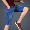Sommar varumärke stretch tunn andningsbar bomull denim jeans kort män knä längd mjukblå casual shorts bermuda plus storlek 28-210714