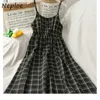 Neploe Plaid Dress vinatge韓国の日焼け止め春セクシーなビーチの女性スパゲッティストラップES女性パーティーナイト2021服Y0823