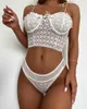 Kvinnor Sexig Guipure Lace Sheer Mesh Underkläder Ställ Femme Erotisk Bra Set Två Pieces Dam Porn Nightwear Underkläder Kvinna Ny 210415