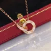 Luxus Fashion Halskette Designer Schmuckparty Sterling Silber Doppelringe Diamant Anhänger Roségold Halsketten für Frauen mit langkettigen Schmuck Geschenk