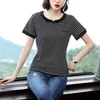 ストライプの女性TシャツアップリケトップスTシャツ韓国のファッションプラスサイズの服Camisetas Mujer Tee Shirt Femme 210615