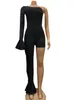 Omsj mulheres sexy clubwear um fora do ombro moda pernas bodycon plissado de manga longa macacão romper feminino 210517