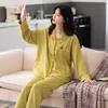 Bzel Neue Herbst Winter Nachtwäsche 2-Stück-Sets für Frauen-Baumwollpyjamas Turndown Kragen Homewear großer Größe Pijama Pajama xxxl 210330