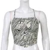 Sexy rückenfreie Y2K Halter Tanks Camis Top Frauen Print Tie Up Bandage Ärmel Crop Party Sommer Leibchen Streetwear 210517