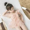 Meninas coreanas Ruffles Swimwear para crianças Sweet Lace Swimsuit Crianças roupas de roupa Ins Moda verão desgaste 210529