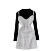 Spring Fashion Age Reduction and Slimming Suit Two-piece Plaid Tweed Suspender Dress All-match T-shirt Women C387 210507