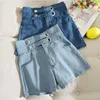 Ly Varey Lin Summer Femmes Taille Haute Taille Large Denim Shorts Jeans Mode Métal Décoration Poches Une Ligne 210526