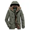 Militärförtjock Fleece Winter Jacket Mens Casual Hooded Pilot Cargo Coats Varm Högkvalitativ Parka Male Multipelfickor Outwear 210603
