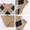 Argyle xadrez Y2K Aesthetic Knitting Sweater Colete Mulher Inverno Morno Feminino Listrado Pullover Sem Mangas V Neck Top Jumper 210415