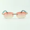 Zweireihige Designer-Diamant-Sonnenbrille 3524026 mit blaugrünen Holzbeinen, Direktverkauf, Größe: 56-18-135 mm