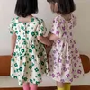 Vestido de menina verão manga curta flor impressão crianças criança criança roupa doce princesa 210515