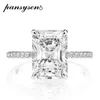 Sterling 925 Real Silver Emerald Cut Skapat Diamant Bröllop Ringar för Kvinnor Lyxförslag Förlovningsring