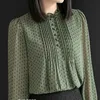 Varış Bahar Kore Moda Kadınlar Uzun Kollu Gevşek Şifon Gömlek Nokta Baskı Rahat Bluzlar Bayanlar Tops Artı Boyutu S295 210512