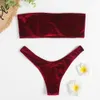 Bathing Suit Women Velvet Thong Bikini Brazilian Swimsuit Solid Sexy Bandeau Swimming Swimwear Female Summer Beachwear 210621