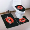 Kırmızı Dudaklar Banyo Perde Set Banyo Mat Setleri Duş Perdeleri Kancalar Siyah Siyah Slip Slip Painal Halı Tuvalet Kapağı 180x180cm