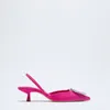 New Designer Brand Women Sandals Fashion Crystal Buckle Slingback Sandals Thin Low Heel Ladies Elegant Pumps Shoes