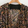 Zomer vrouwen vintage jurk bloemen print lange mouw v-hals chiffon geplooid es vrouwelijke elegante mode split 210513