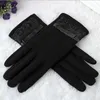 Fingerlose handschuhe koreanische nylon spitze touch screen dicke mitte marke herbst winter warme frauen baumwolle handschoenen