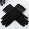 Fingerless handskar xeongkvi koreanska nylon spets pekskärm tjockna vantar varumärke höst vinter varma kvinnor bomull handschoenen