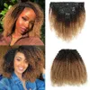 Clipe em cabelos humanos peruanos Afro Kinky Curly Clips Ins extens￵es para mulheres 8 pcs 120g/set ombre color t1b 99j