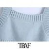 Traf Women Fashion Rhinestone Buttons Croped Sticked Tank Tops Vintage Square Collar Wide Straps Female Camis Mujer 210415
