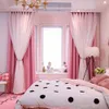 Koreansk dubbla rosa prinsessan gardiner för vardagsrum ihåliga stjärnor spets gardin till sovrum skugga gardin tulle tyg rumsservice 210712