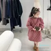 Kids diamond lattice quilted dresses girls falbala princess dress autumn winter children thicken warm clothing Q3435