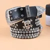 Brede gesp voor vrouwen vrouw Vintage Rhinestone Skull Belts Tweede laag koe koe huid topkwaliteit riem vrouw voor jeans