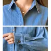 Moda de algodão jeans blusa manga longa cardigan camisas casuais soltas denim vintage mulheres tops blusas 11969 210415