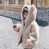 Куртки зимние реальные меховые пальто повседневные овцы сдвигающие плюшевые теплые с капюшоном ягненка детская одежда 100% шерсть верхняя одежда пальто L1354