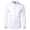 Zwart Goud Borduurwerk Overhemd Mannen Spring Mens Jurk Shirts Stand Kraag Button Up Chemise Homme Camisa Masculina 210721