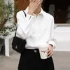Formal OL Style Shirts Women Chic Single Breasted Long Sleeve Loose Hidden Button Elegant White Blouse Office Ladies Plus Size 210601