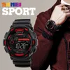 SKMEI Outdoor Sport Watch Mężczyźni Wielofunkcyjny 5bar Wodoodporny pasek PU LED Wyświetlacz Zegarki Chrono Digital Wristwatch Reloj Hombre X0524
