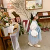 Koreanska stil vårflickor fest klänning långa puff ärmar tårta klänningar för bröllop barn barn kläder e698 210610