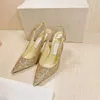 SEQUINS classiques Luxurys Designers Chaussures Femmes 8.5cm Hauts Hauts Hauts Qualité Designer Partie Mariée Mariée Mariée Sandales Sandales Sexy Robe Sexy Médicale Sexy Robe pointue Gold