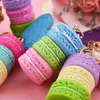 Women New Macaron Cake keychain PU love alloy leaf KeyChains Charm Bag pendant Key Ring Party Gift Jewelry